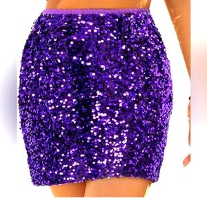 Women's Sequin Skirt Sparkle Stretchy Bodycon PURPLE NWT sz Large MSRP 30